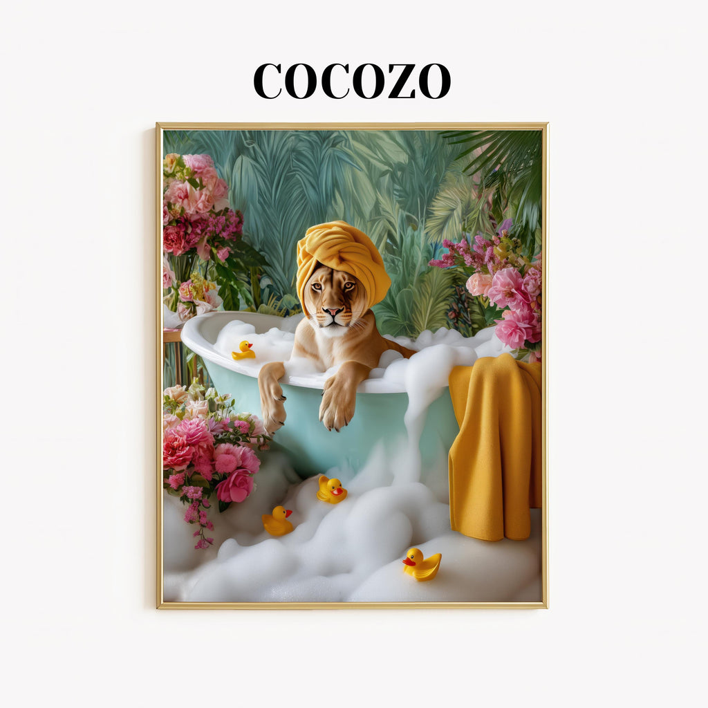 Printable Wall Art — Lioness Bubble Bath Poster