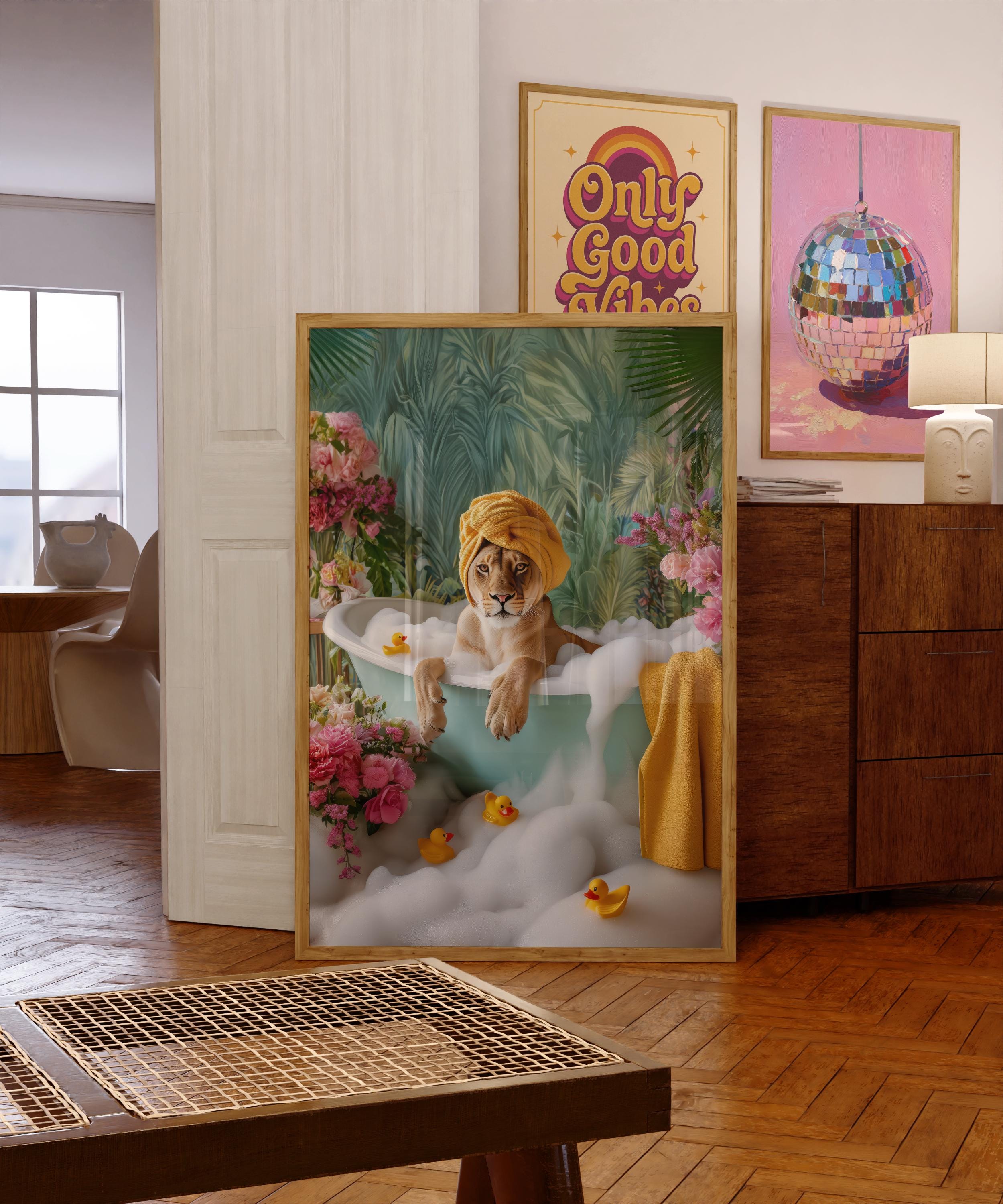 Printable Wall Art — Lioness Bubble Bath Poster