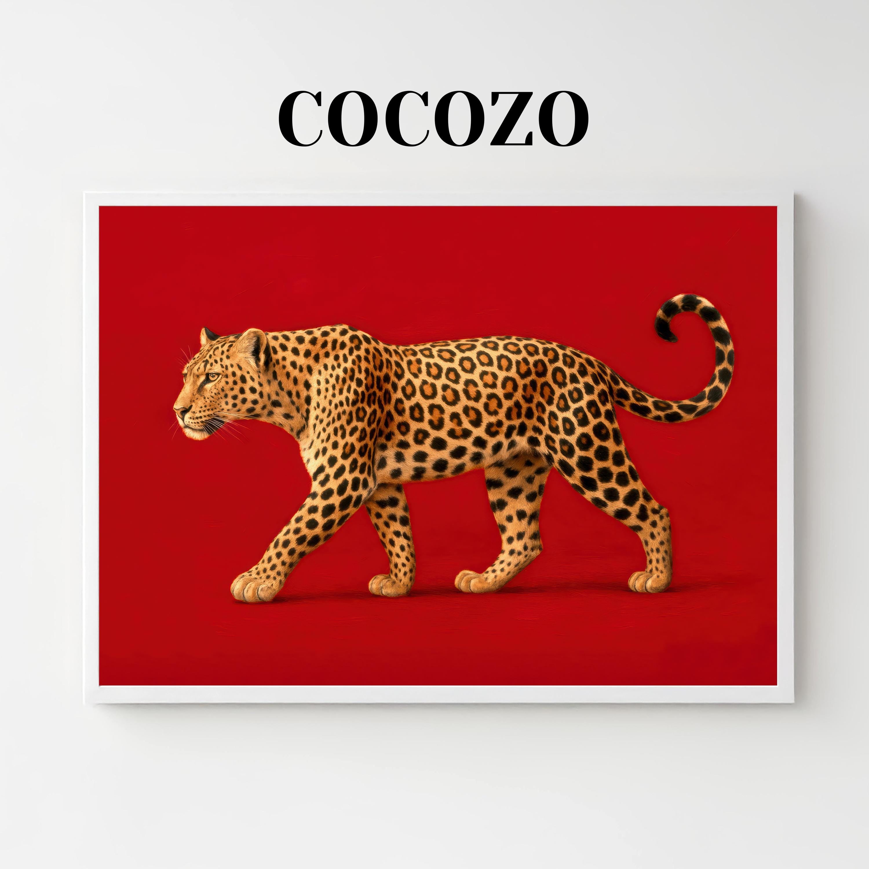 Leopard Print Wall Art — Bold Red Y2K Cheetah Poster (Digital Download)