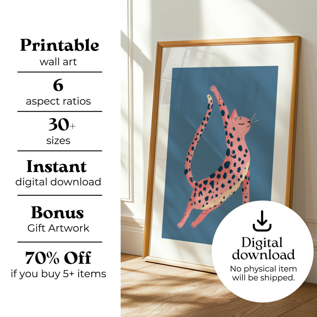 Pink Leopard Cat - Printable Wall Art
