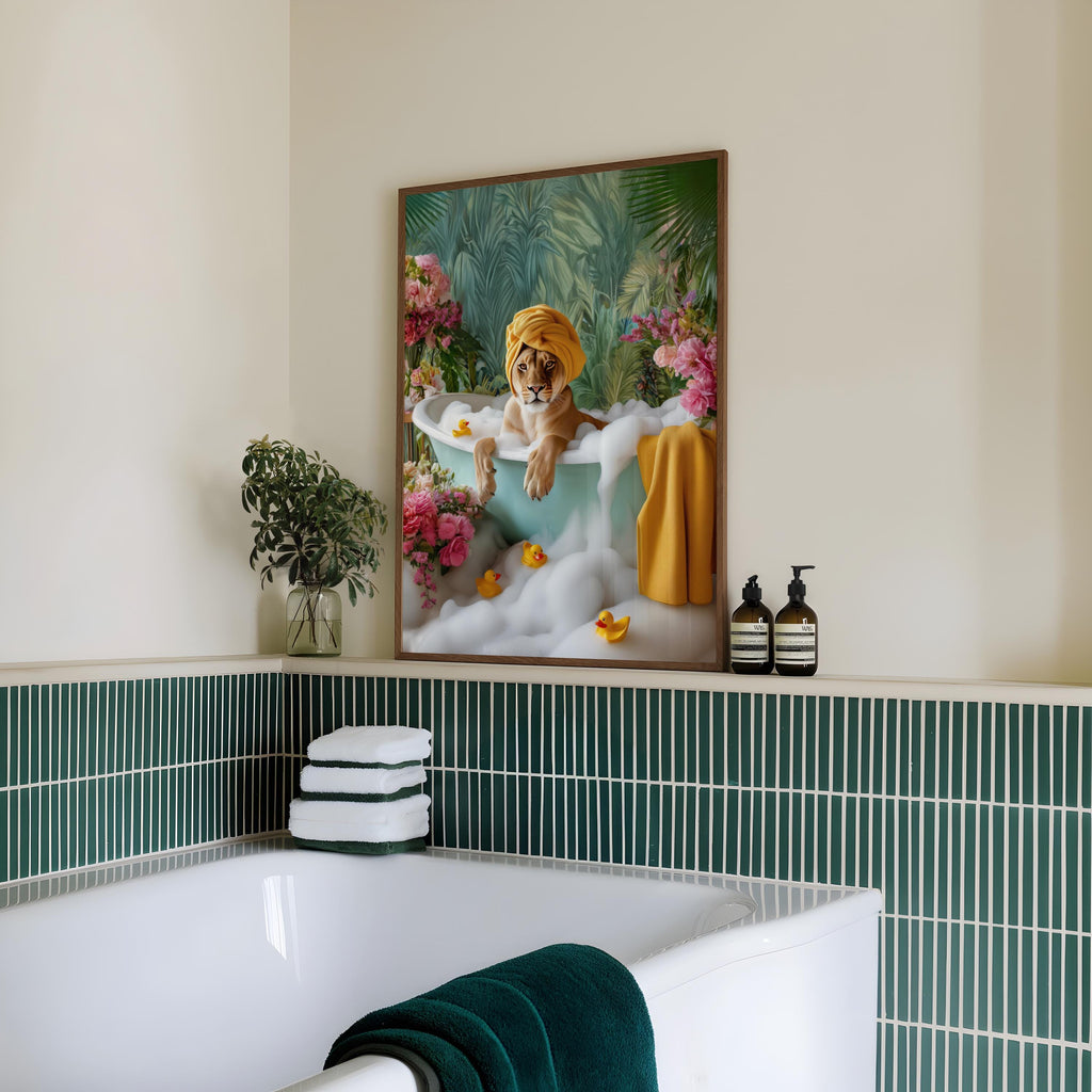 Printable Wall Art — Lioness Bubble Bath Poster
