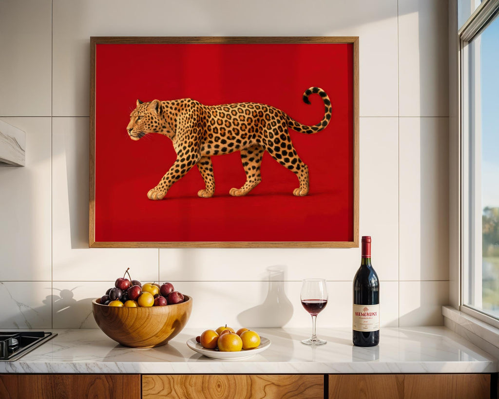 Leopard Print Wall Art — Bold Red Y2K Cheetah Poster (Digital Download)