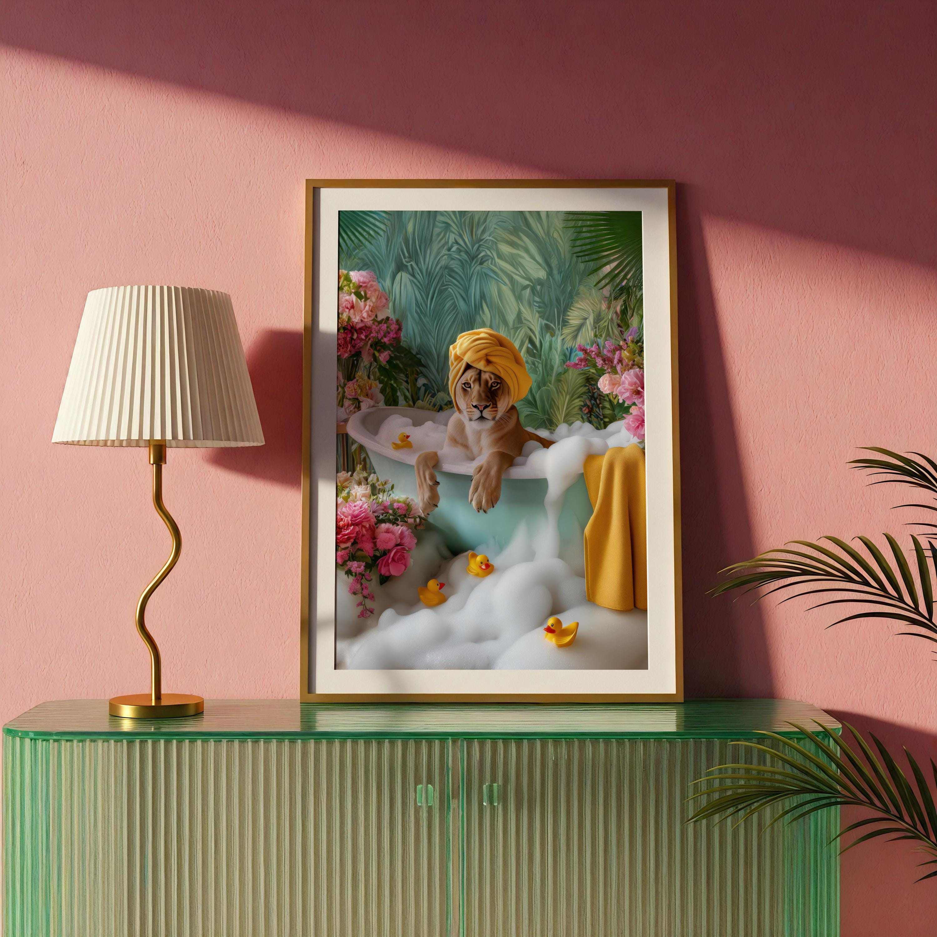 Printable Wall Art — Lioness Bubble Bath Poster