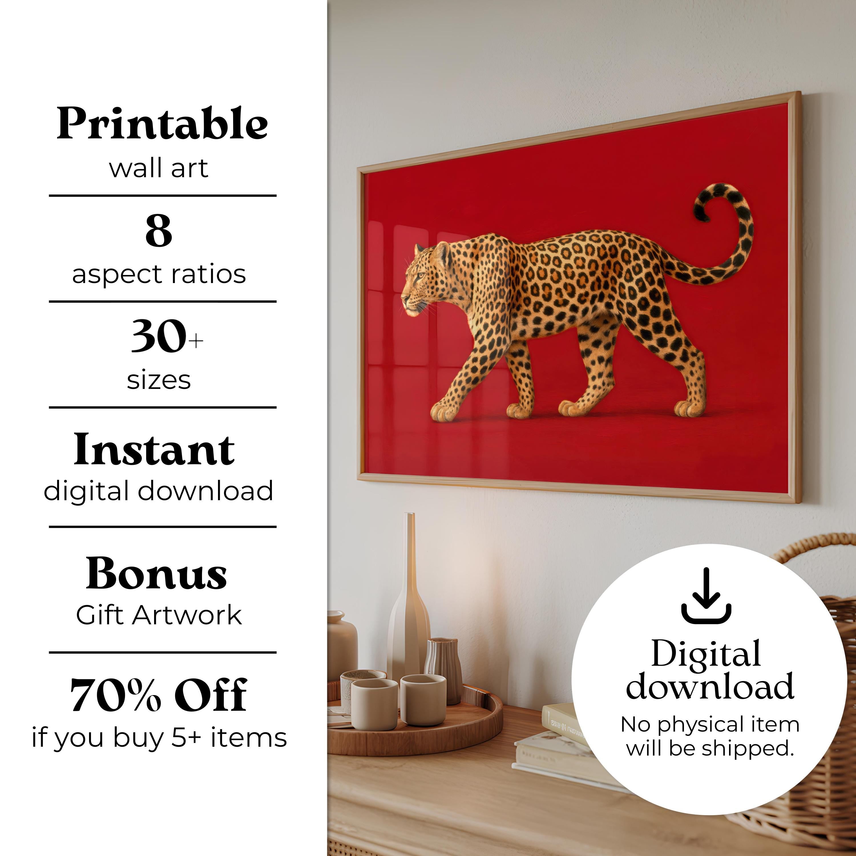 Leopard Print Wall Art — Bold Red Y2K Cheetah Poster (Digital Download)