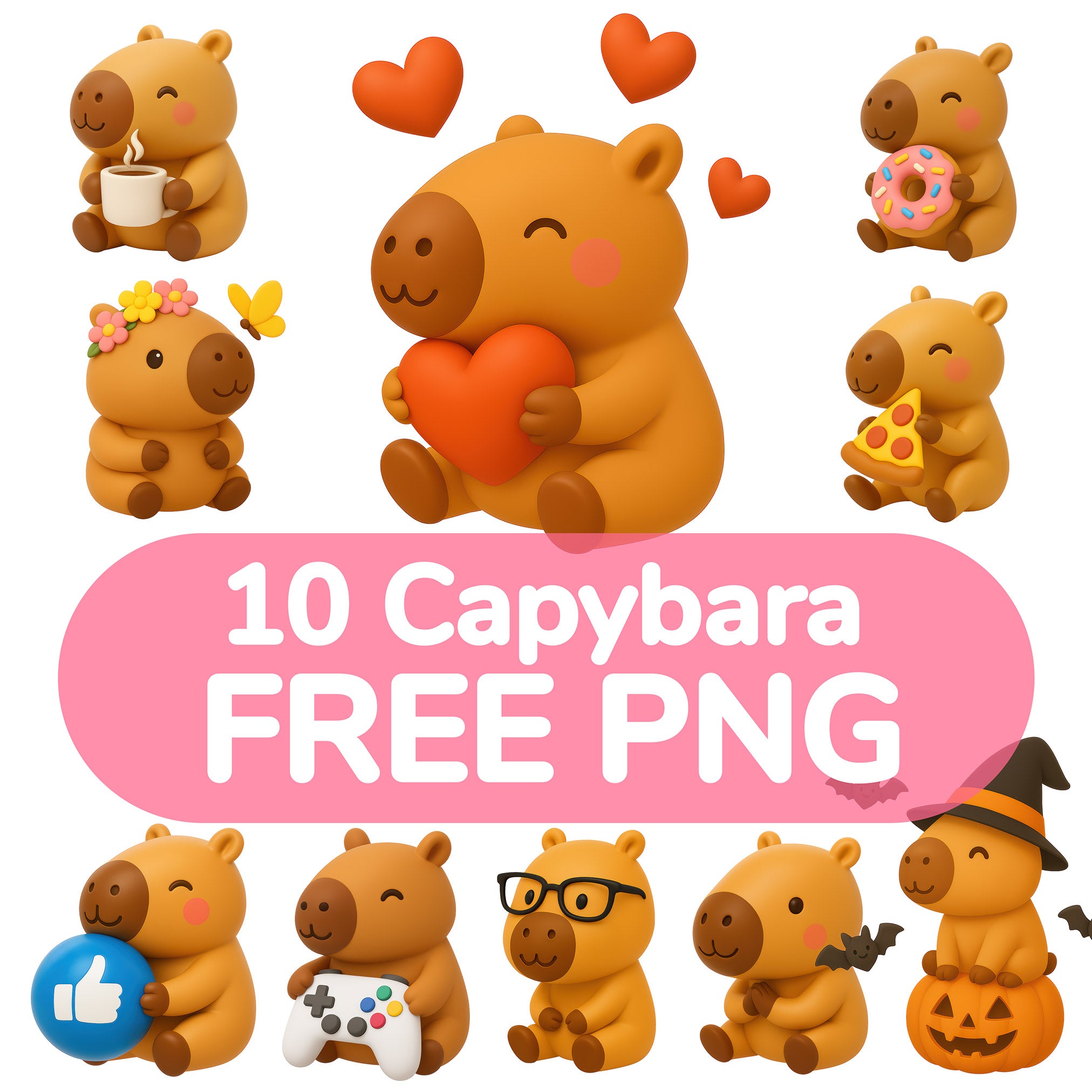 10 FREE Capybara PNG Clipart | Digital Download